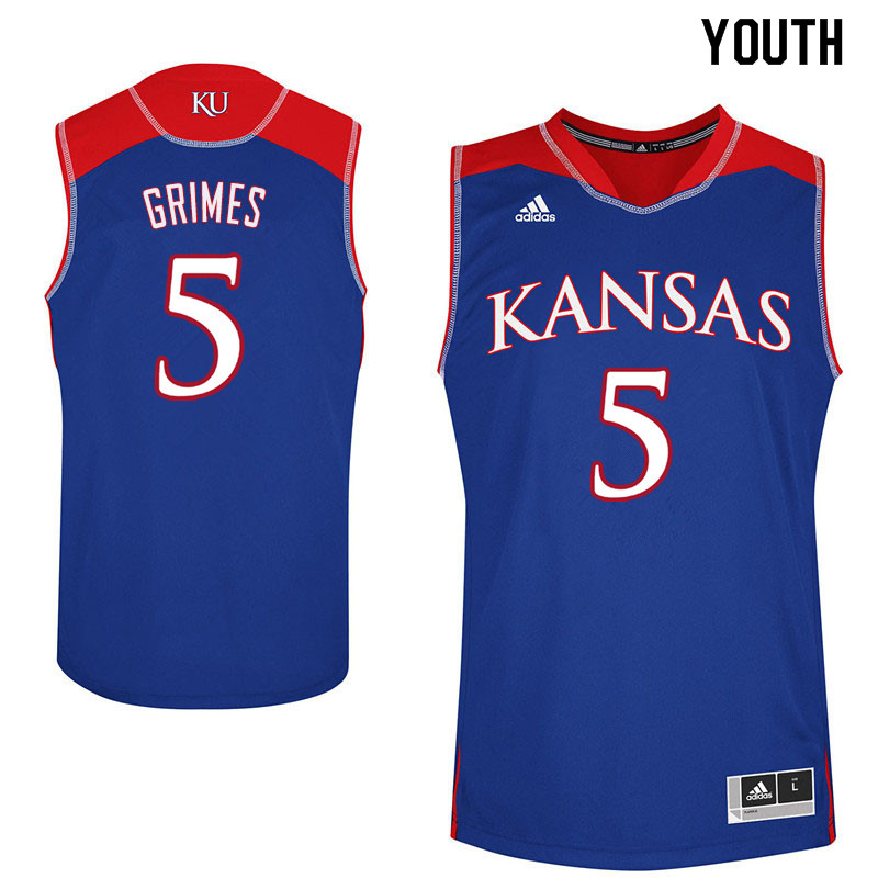 Youth #5 Quentin Grimes Kansas Jayhawks College Basketball Jerseys Sale-Blue - Click Image to Close